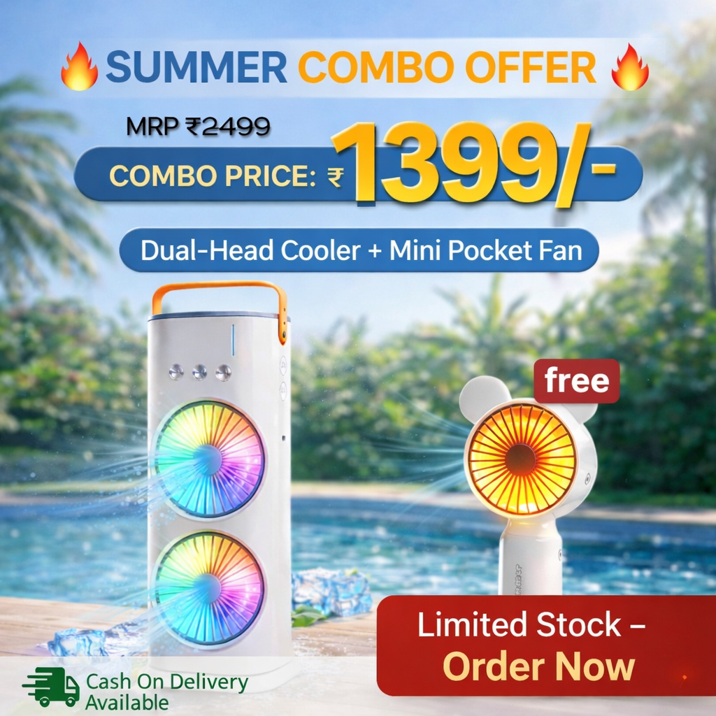 Dual-Head Portable Air Cooler – Rechargeable